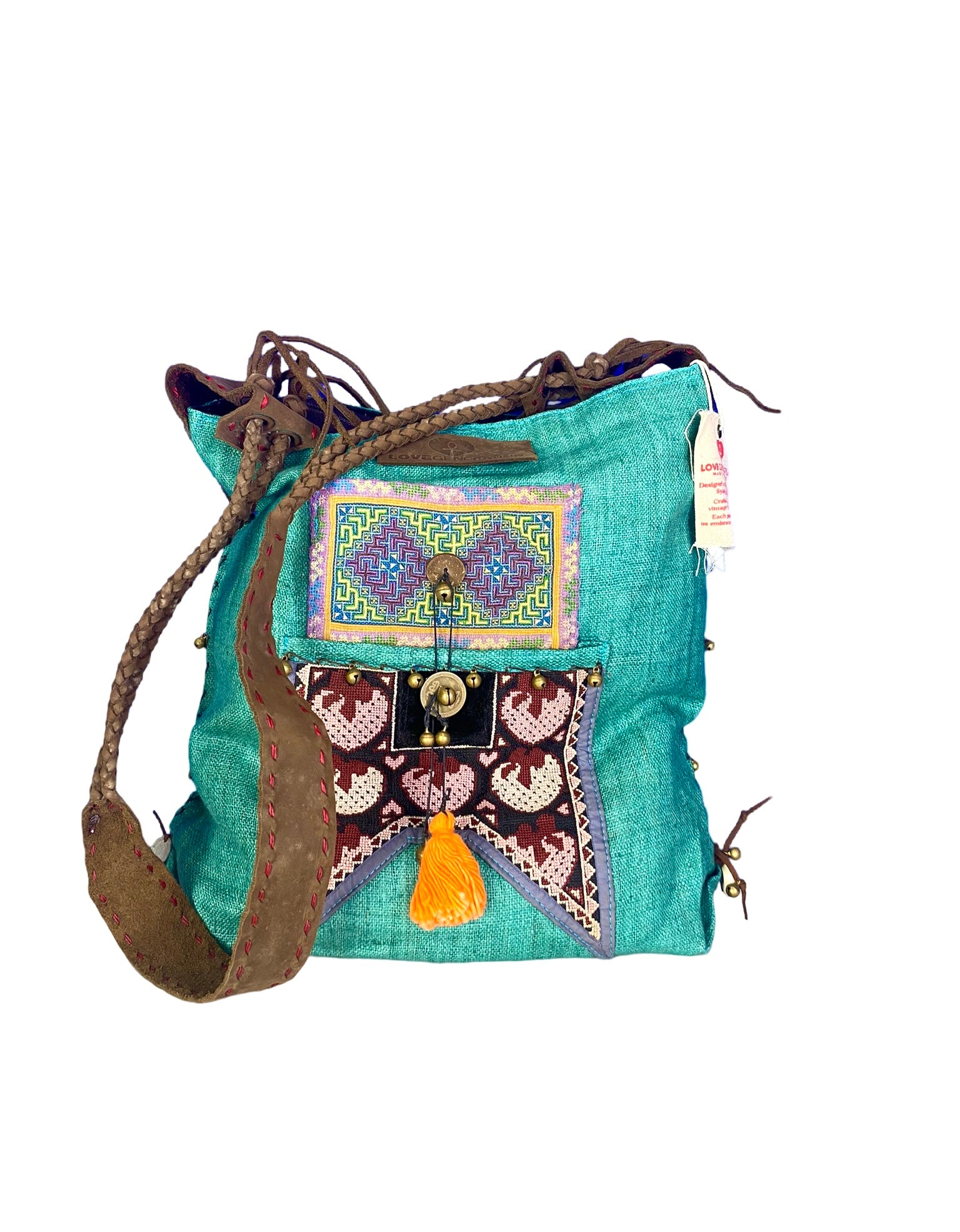 Sabrina - Vintage Shoulder Bag in Turquoise Colour Hemp & Vintage Hmong Tribal Fabric Sabrina - Vintage Shoulder Bag in Turquoise Colour Hemp & Vintage Hmong Tribal Fabric