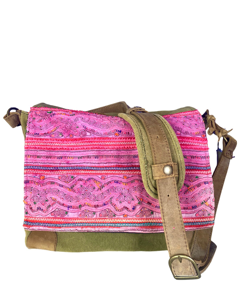 Hemingway Satchel - Vintage Hill Tribe Panels on Tough Canvas
