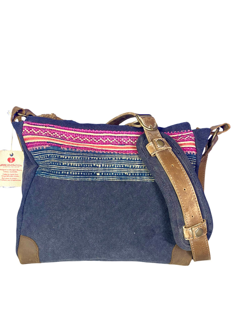 Hemingway Satchel - Vintage Hill Tribe Panels on Tough Canvas