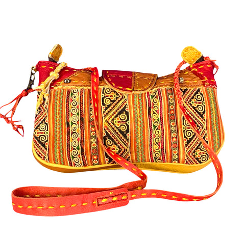 Geronimo- Shoulder Bag/Clutch in Leather and Vintage Hmong Fabric