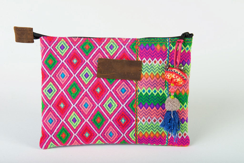 iPad Case, Bohemian in Blue, Green & Pink One Of A Kind Made From Vintage Hmong Tribal Fabric