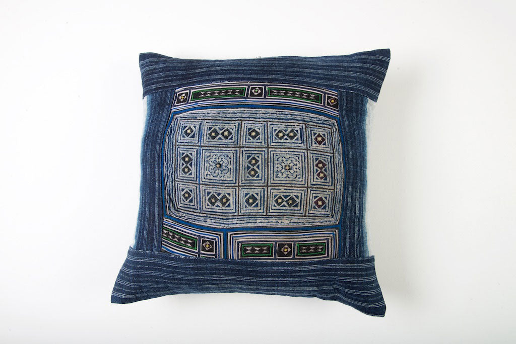 Hmong Tribal Cushion with Vintage Swatch 45cm x 45cm