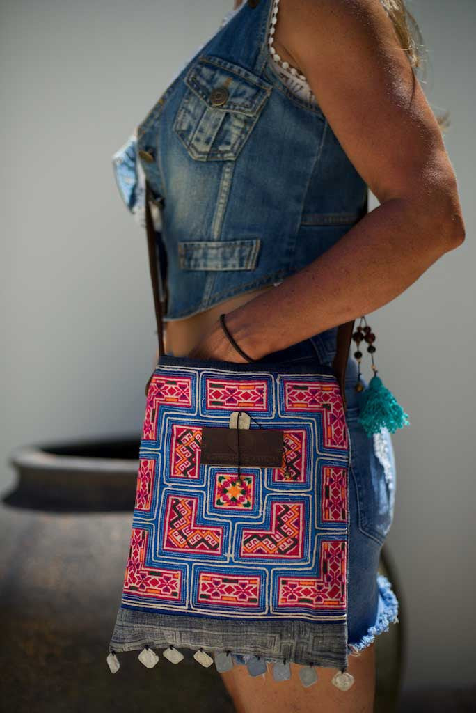 Bohemian Rhapsody - Red & Blue Shoulder Boho Bag Hmong Shells Crossbody