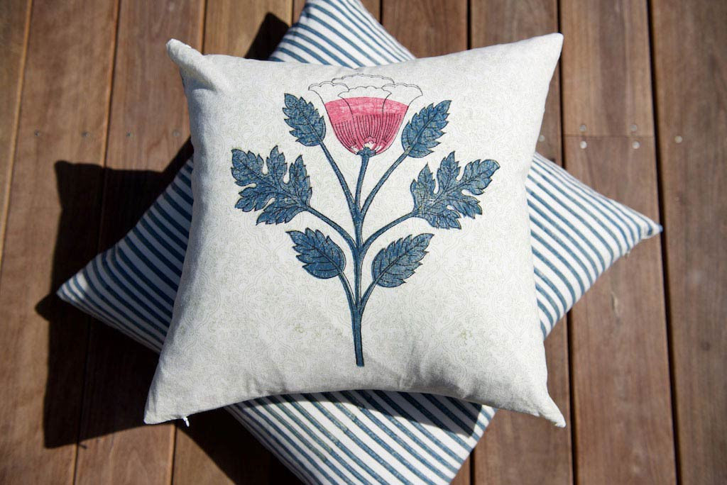 Hand Block Printed Watermelon Lotus Boho Cushion 60cm x 60cm