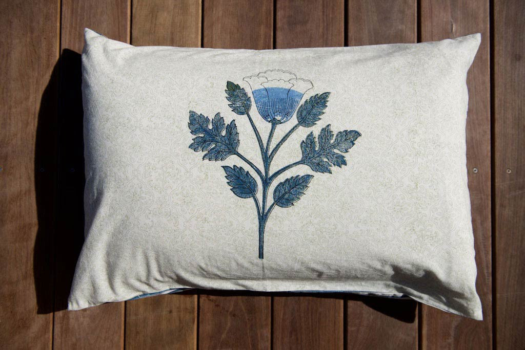 Hand Block Printed Sapphire Blue Lotus Boho Pillow Case 720cm x 500cm Hand Block Printed Sapphire Blue Lotus Boho Pillow Case 720cm x 500cm