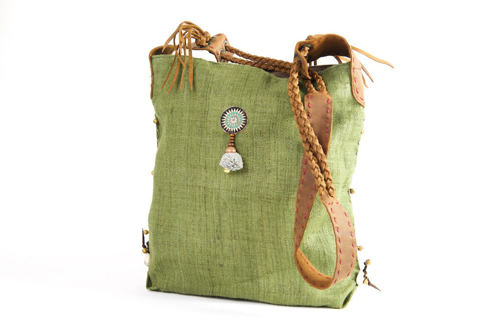 Sabrina - Vintage Shoulder Bag in Emerald Green Hemp & Vintage Hmong Tribal Fabric Sabrina - Vintage Shoulder Bag in Emerald Green Hemp & Vintage Hmong Tribal Fabric