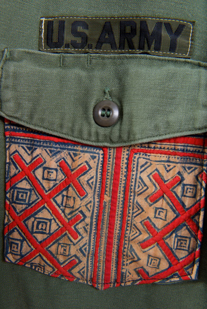 Make Love, Not War, Army Jacket -Genuine Vintage Army Jacket with Vintage Hmong Embroidery