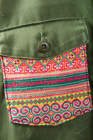 Make Love, Not War, Army Jacket -Genuine Vintage Army Jacket with Vintage Hmong Embroidery