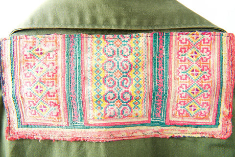 Make Love, Not War, Army Jacket -Genuine Vintage Army Jacket with Vintage Hmong Embroidery