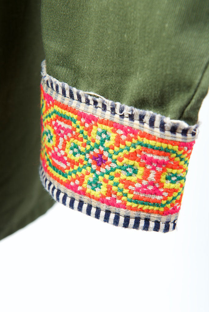 Make Love, Not War, Army Jacket -Genuine Vintage Army Jacket with Vintage Hmong Embroidery