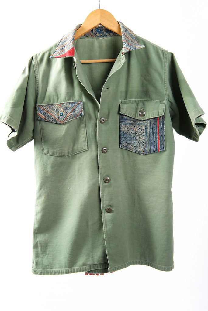 Make Love, Not War, Army Jacket -Genuine Vintage Army Jacket with Vintage Hmong Embroidery