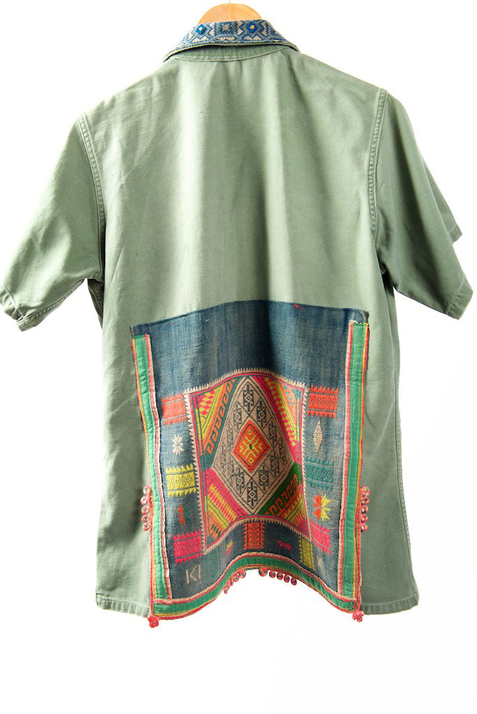 Make Love, Not War, Army Jacket -Genuine Vintage Army Jacket with Vintage Hmong Embroidery