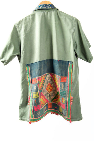 Make Love, Not War, Army Jacket -Genuine Vintage Army Jacket with Vintage Hmong Embroidery