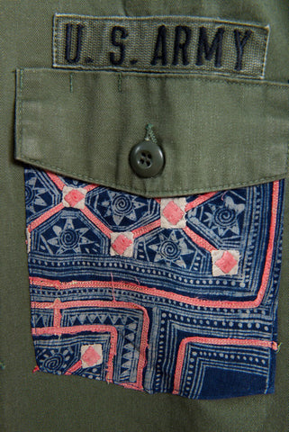 Make Love, Not War, Army Jacket -Genuine Vintage Army Jacket with Vintage Hmong Embroidery