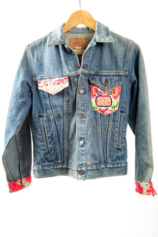 Vintage Denim Jacket with Vintage Hmong Hill Tribe Embroidery