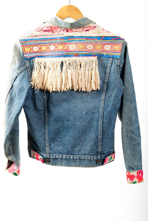 Vintage Denim Jacket with Vintage Hmong Hill Tribe Embroidery