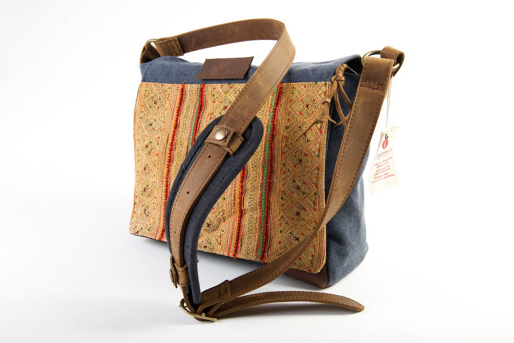 Hemingway Satchel - Vintage Hilltribe Panels on Tough Canvas