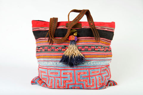 Young Rebel - Large Vintage Boho Shoulder Bag Hmong Tribal Fabric