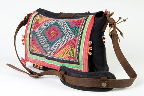 Hemmingway Satchel - Vintage Hilltribe Panels on Tough Canvas