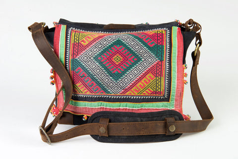 Hemmingway Satchel - Vintage Hilltribe Panels on Tough Canvas