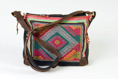 Hemmingway Satchel - Vintage Hilltribe Panels on Tough Canvas