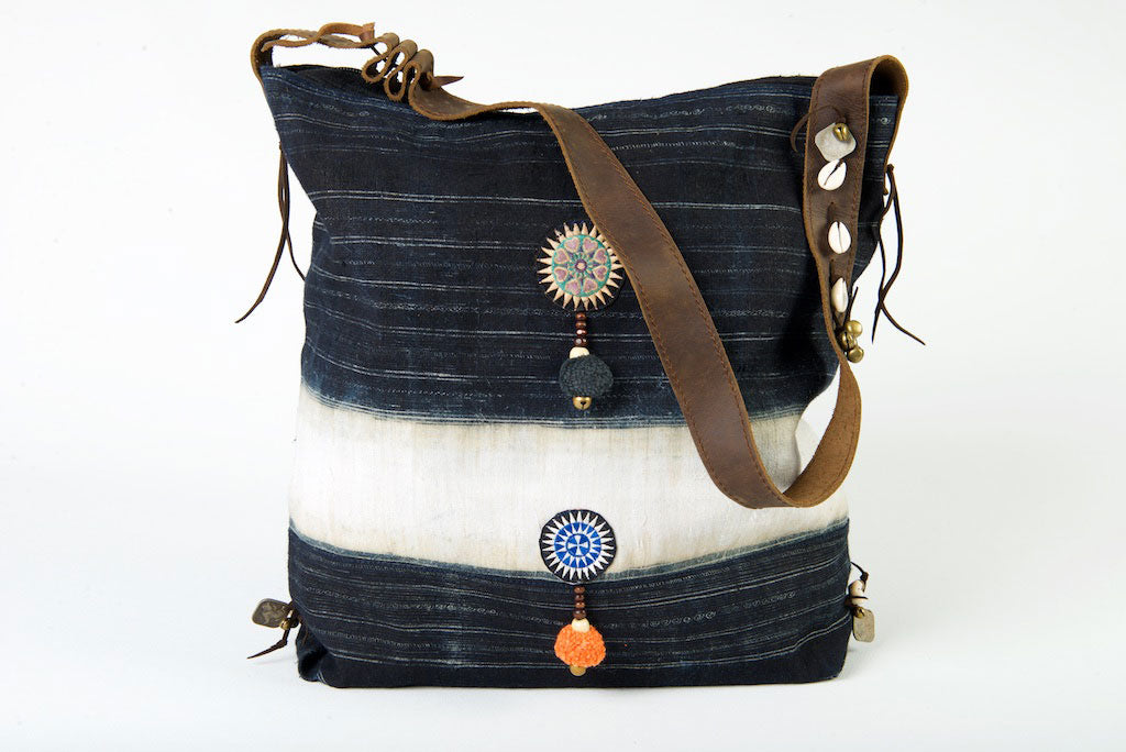 Little Rebel - Unique Handmade Boho Tote Handbag With Leather Detail - Violet