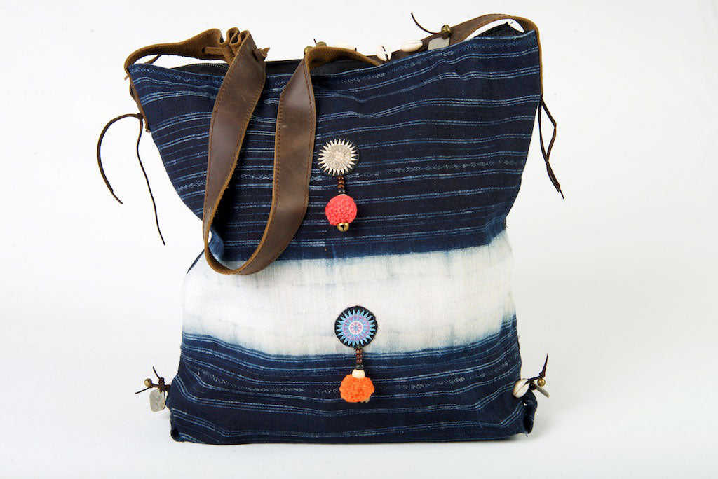 Little Rebel - Unique Handmade Boho Tote Handbag With Leather Detail -  Red & Purple