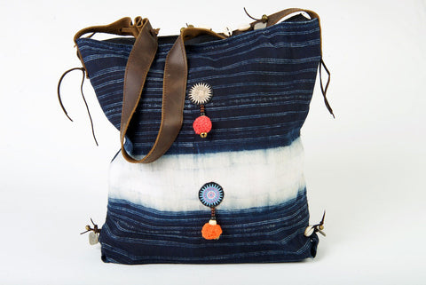 Little Rebel - Unique Handmade Boho Tote Handbag With Leather Detail -  Red & Purple