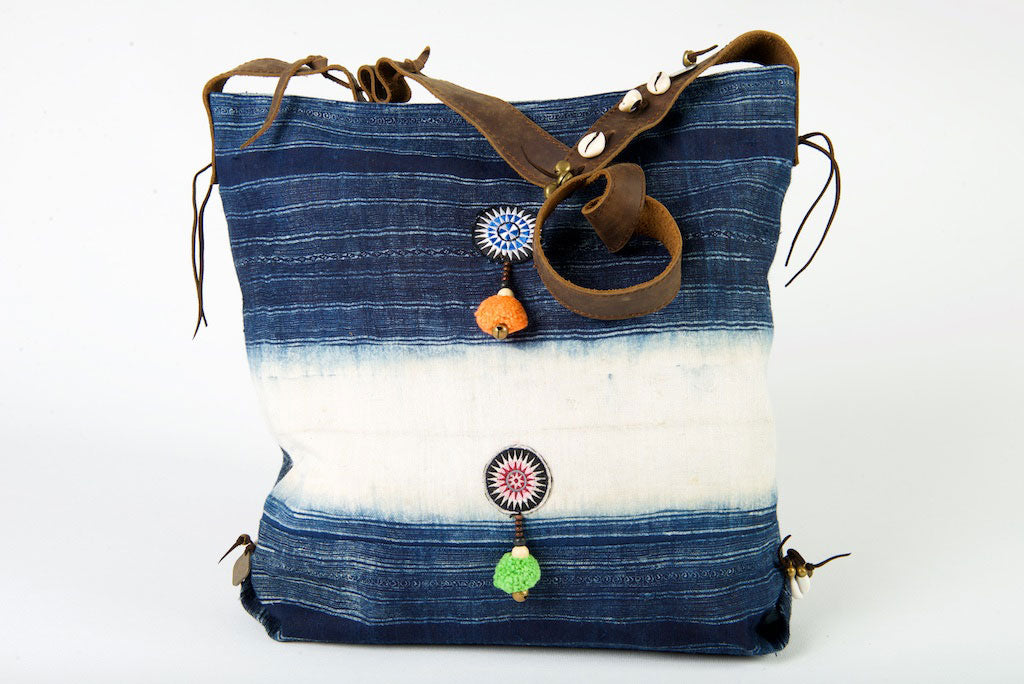 Little Rebel - Unique Handmade Boho Tote Handbag With Leather Detail -  Purple, Green & Indigo