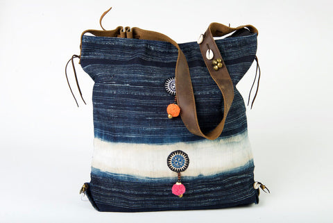 Little Rebel - Unique Handmade Boho Tote Handbag With Leather Detail - Purple