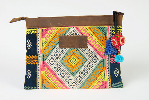 iPad Case, Bohemian in Green and Yellow Pattern One Of A Kind Made From Vintage Hmong Tribal Fabric