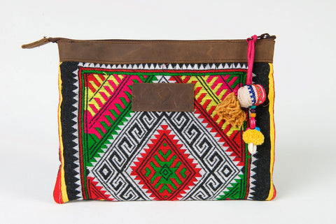 iPad Case, Bohemian in Red, Green and Yellow Pattern One Of A Kind Made From Vintage Hmong Tribal Fabric