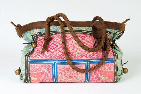Breakfast at Tiffanys - Large Boho Shoulder Bag - Bohemian Handbag Vintage Pink, Turquoise & Blue
