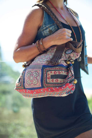 Breakfast at Tiffanys - Large Boho Shoulder Bag - Bohemian Handbag Vintage Blue