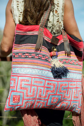 Young Rebel - Large Vintage Boho Shoulder Bag Hmong Tribal Fabric