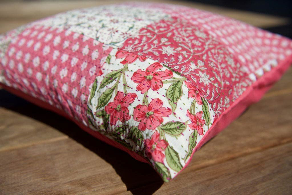 Kantha Vintage Patchwork Pink Boho Cushion 45cm x 45cm