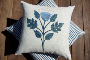 Hand Block Printed Sapphire Blue Lotus Boho Cushion 45cm x 45cm