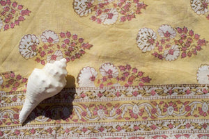 Sarong - Sunshine Yellow FlowersMotif  Hand Blockprint Indian Cotton