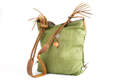 Sabrina - Vintage Shoulder Bag in Emerald Green Hemp & Vintage Hmong Fabric