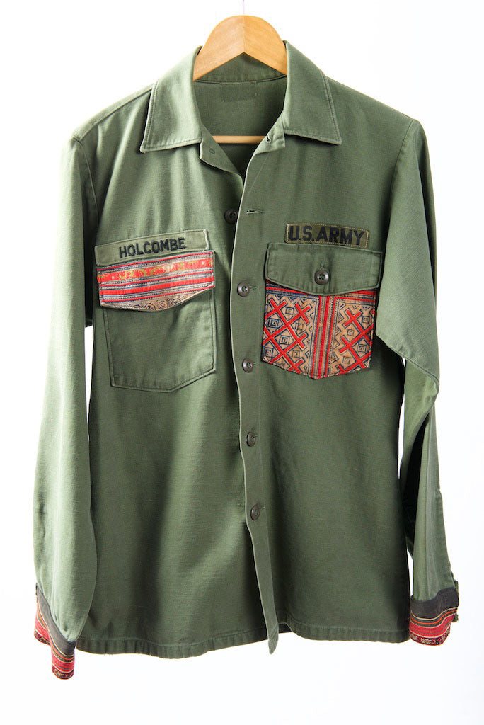 Make Love, Not War, Army Jacket -Genuine Vintage Army Jacket with Vintage Hmong Embroidery