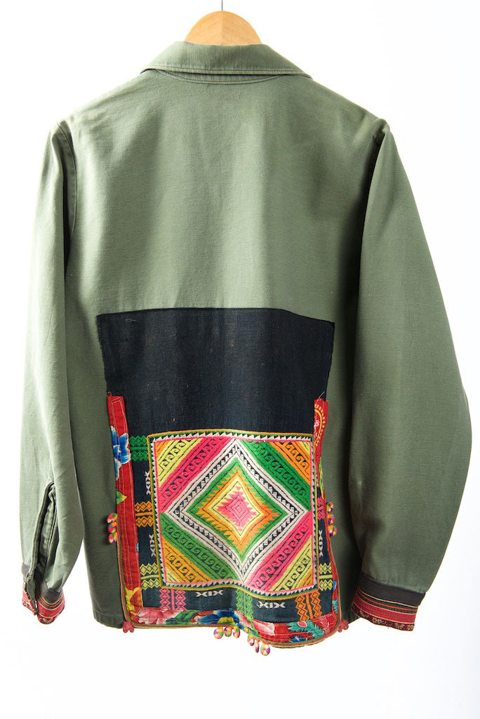 Make Love, Not War, Army Jacket -Genuine Vintage Army Jacket with Vintage Hmong Embroidery