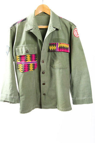 Make Love, Not War, Army Jacket -Genuine Vintage Army Jacket with Vintage Hmong Embroidery