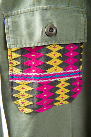 Make Love, Not War, Army Jacket -Genuine Vintage Army Jacket with Vintage Hmong Embroidery