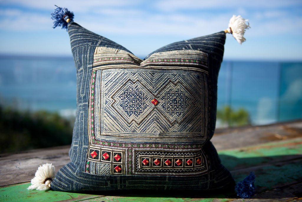 Hmong Tribal Cushion with Vintage Swatch 60cm x 60cm
