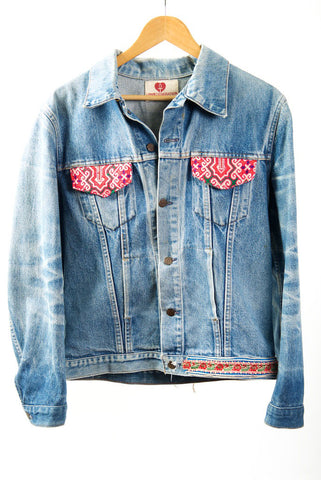 Vintage Denim Jacket with Vintage Hmong Hill Tribe Embroidery