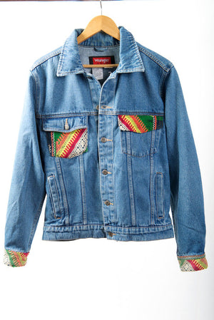 Vintage Denim Jacket with Vintage Hmong Hill Tribe Embroidery