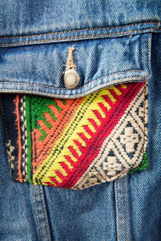 Vintage Denim Jacket with Vintage Hmong Hill Tribe Embroidery