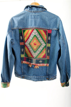 Vintage Denim Jacket with Vintage Hmong Hill Tribe Embroidery