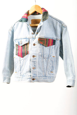 Vintage Denim Jacket with Vintage Hmong Hill Tribe Embroidery