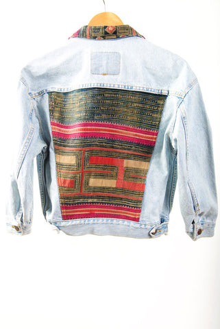 Vintage Denim Jacket with Vintage Hmong Hill Tribe Embroidery